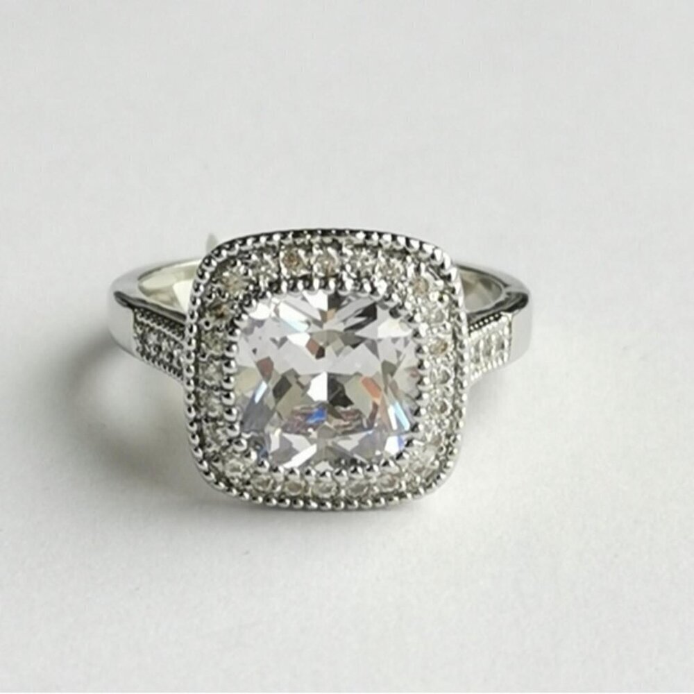 CZ princess cut in 14k white gold ring size 8 engagement cocktail style